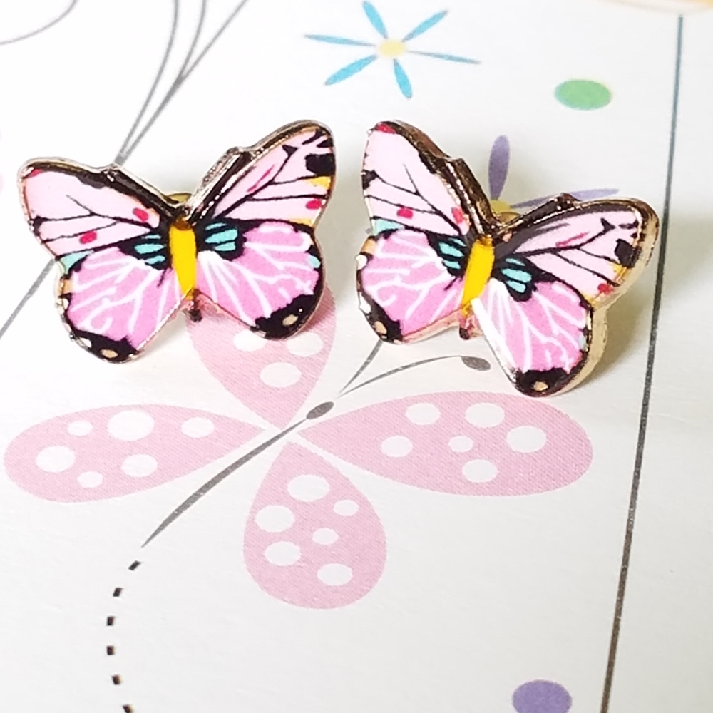 Pink butterfly earrings posts